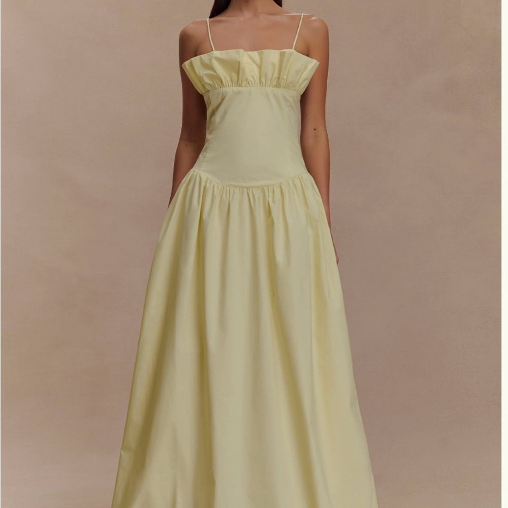 Meshki Pale Yellow Maxi Dress with Spaghetti Straps